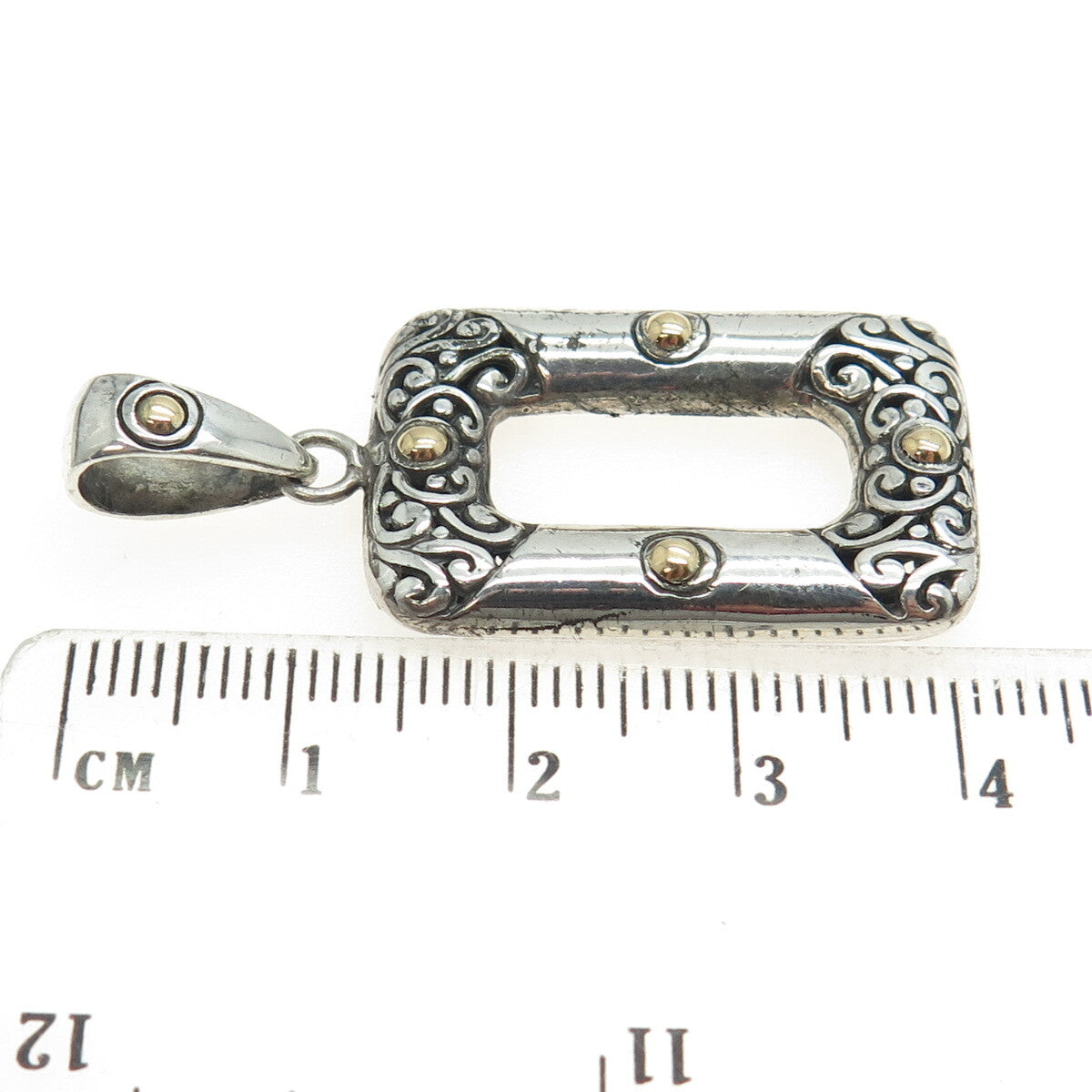 18K Yellow Gold & 925 Sterling Silver Vintage Floral Scroll Pendant