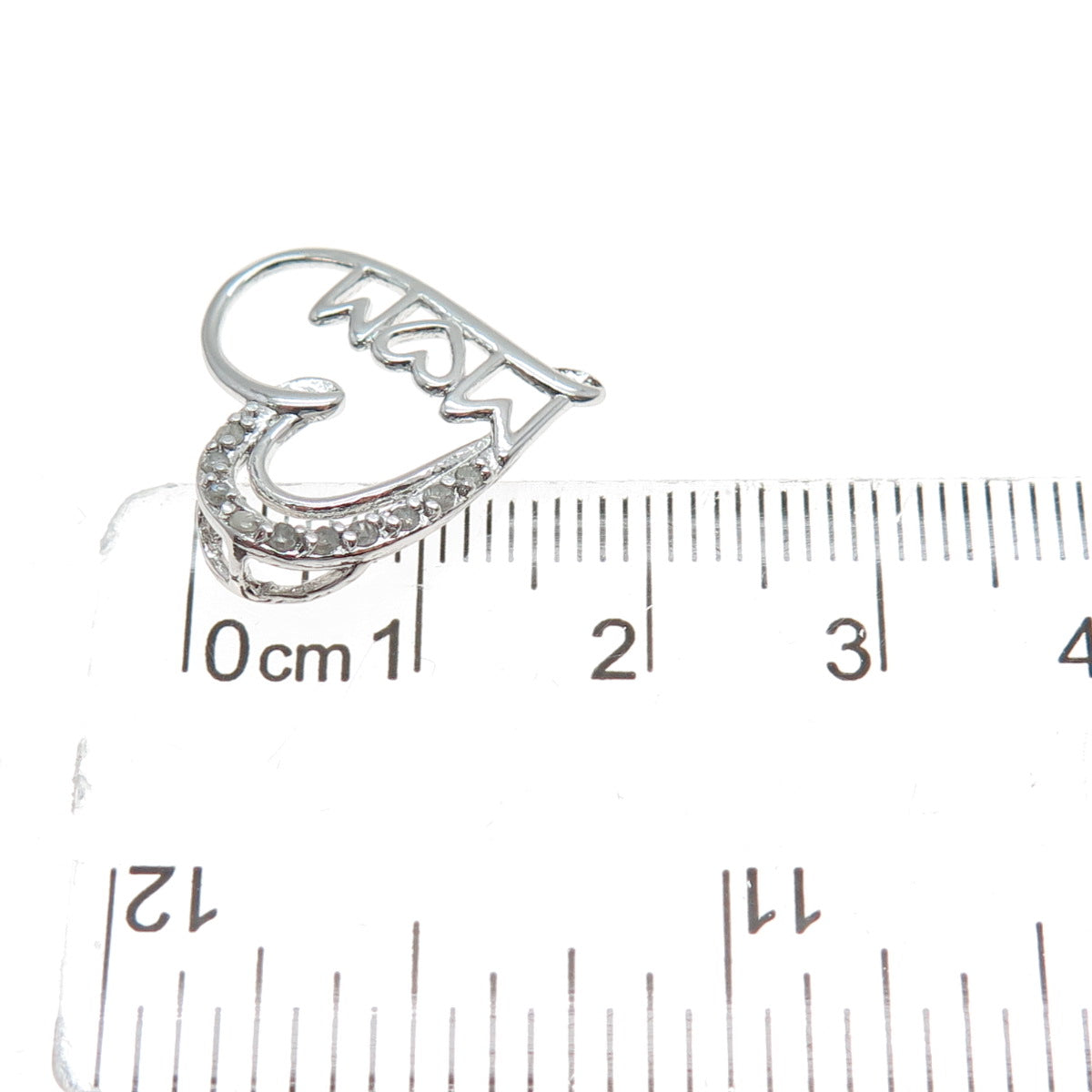 CHARLES WINSTON Sterling Silver Real Diamond Mom Heart Minimalist Slide Pendant