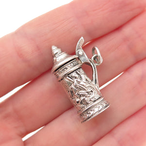 925 Sterling Silver Antique Art Deco Beer Stein 3D Open Charm Pendant