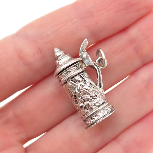 925 Sterling Silver Antique Art Deco Beer Stein 3D Open Charm Pendant