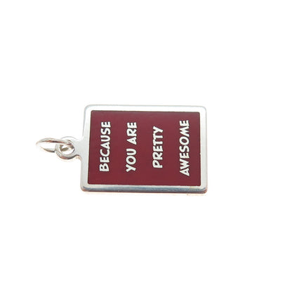 925 Sterling Red Enamel Because You Are Pretty Awesome Minimalist Charm Pendant