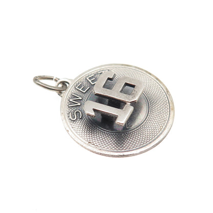 Beau 925 Sterling Silver Vintage Sweet 16 Oxidized Charm Pendant