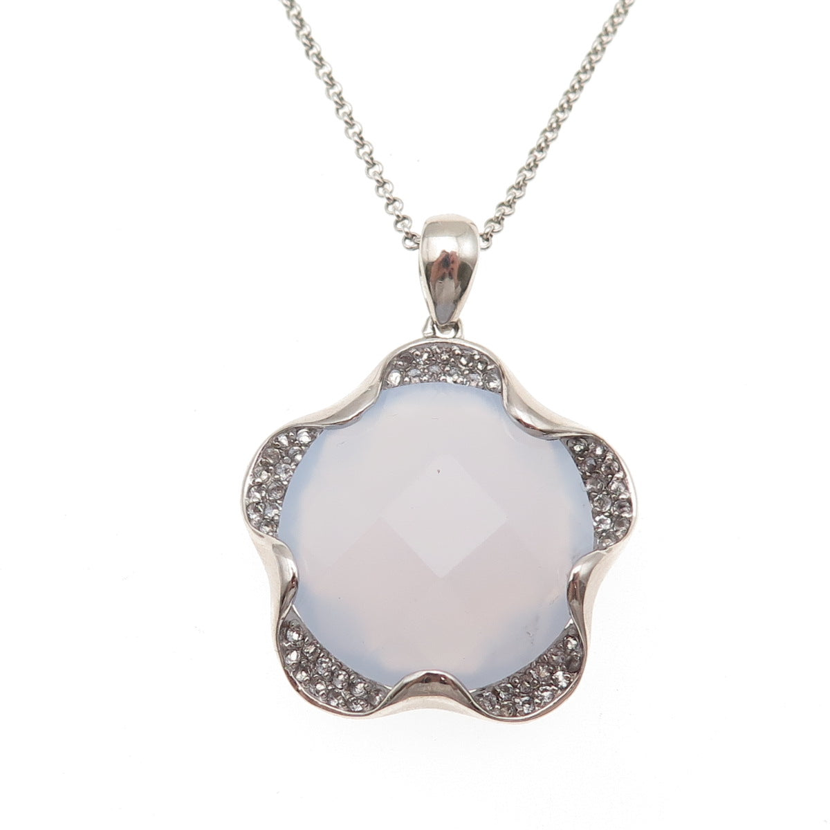 Chapal Zenray 925 Sterling Real Chalcedony & White Topaz Rolo Chain Necklace 18"
