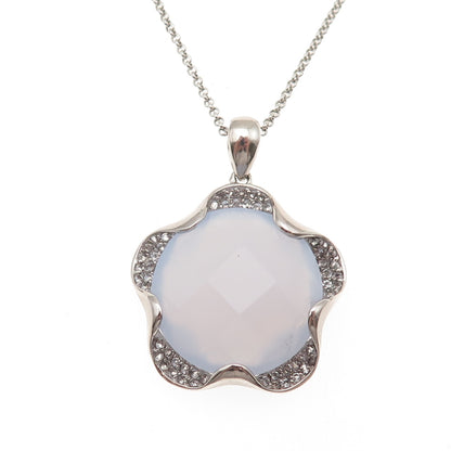 Chapal Zenray 925 Sterling Real Chalcedony & White Topaz Rolo Chain Necklace 18"