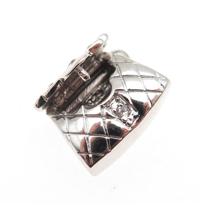 925 Sterling Silver Round-Cut C Z Ladies Purse Locket Charm Pendant