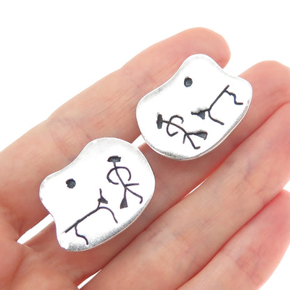 925 Sterling Silver Vintage Mexico Tribal Storyteller Oxidized Cufflinks