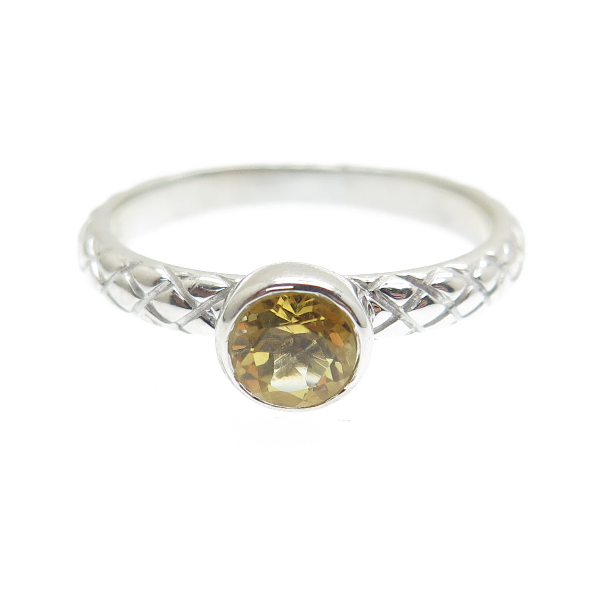 925 Sterling Silver Real Round-Cut Citrine Gemstone Wicker Ring Size 7.75