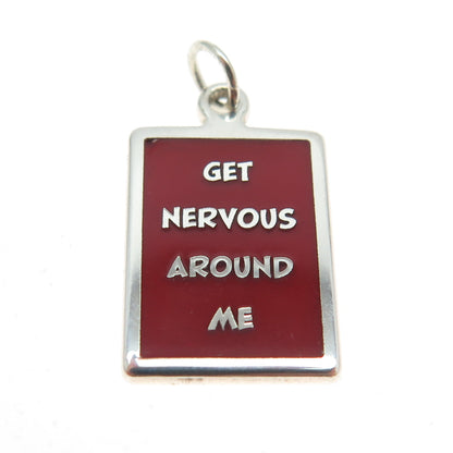 925 Sterling Silver Red Enamel "Get Nervous Around Me" Minimalist Charm Pendant