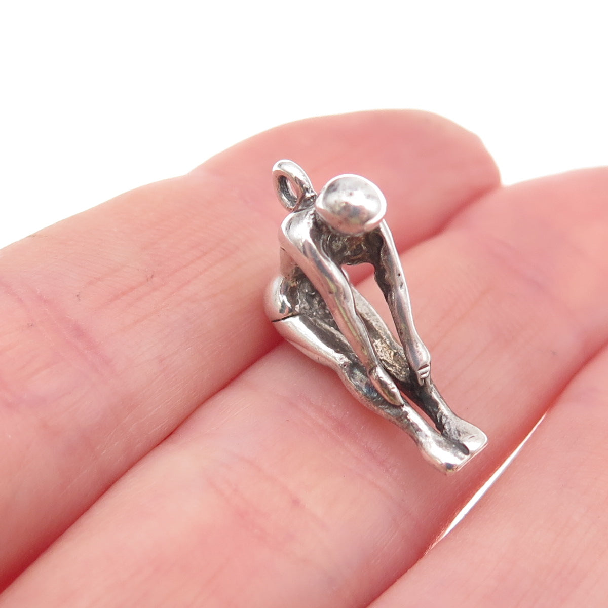925 Sterling Silver Vintage Female Diver Oxidized 3D Charm Pendant