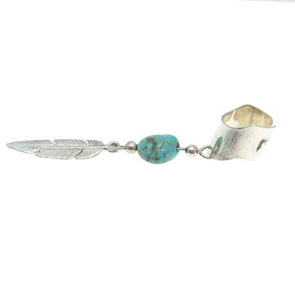 Old Pawn Sterling Southwestern Mountain Turquoise Feather SINGLE Cuff Earring