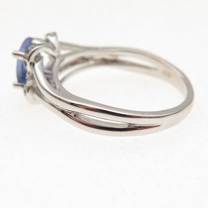 925 Sterling Silver Real Diamond & Tanzanite Floral Ring Size 8.25