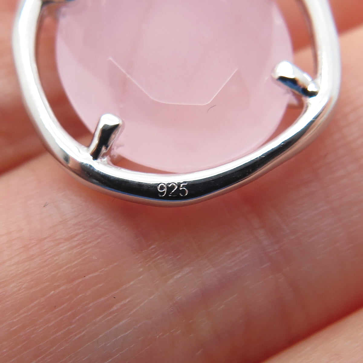 925 Sterling Silver Real Rose Quartz & C Z Box Chain Necklace 18"