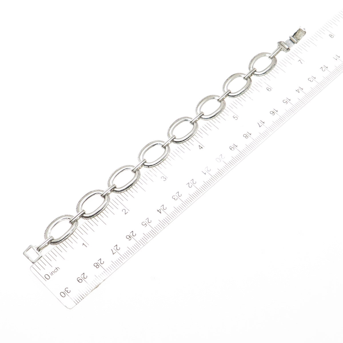 W. E. RICHARDS 925 Sterling Silver Antique Art Deco Oval Link Bracelet 6.25"
