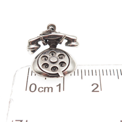 925 Sterling Silver Antique Art Deco I Love You Rotary Phone 3D Mini Pendant