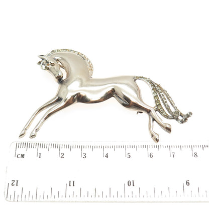 925 Sterling Silver Antique Art Deco Rhinestone Frisky Horse Pin Brooch