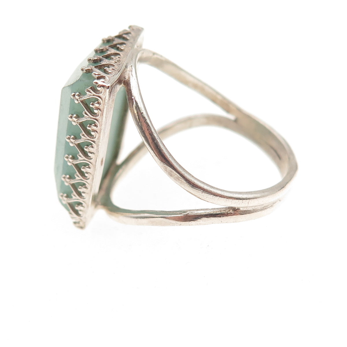 925 Sterling Silver Vintage Real Aventurine Oxidized Ring Size 8.25