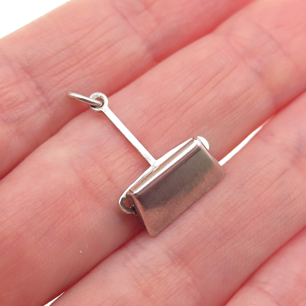 925 Sterling Silver Antique Art Deco Dust Bin Oxidized 3D Mini Charm Pendant