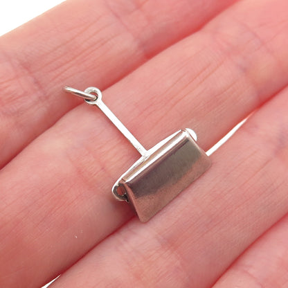 925 Sterling Silver Antique Art Deco Dust Bin Oxidized 3D Mini Charm Pendant