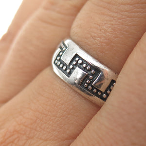 925 Sterling Silver Vintage Modernist Zig Zag Oxidized Band Ring Size 7.25