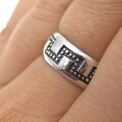 925 Sterling Silver Vintage Modernist Zig Zag Oxidized Band Ring Size 7.25