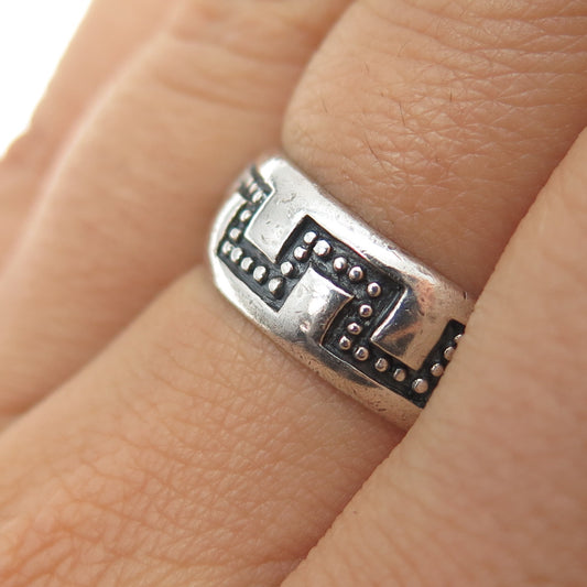 925 Sterling Silver Vintage Modernist Zig Zag Oxidized Band Ring Size 7.25