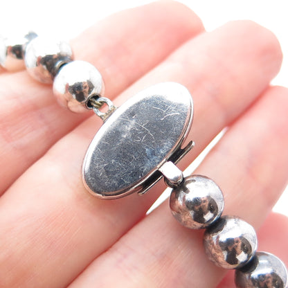 925 Sterling Silver Vintage Modernist Oxidized Beaded Chain Necklace 18"