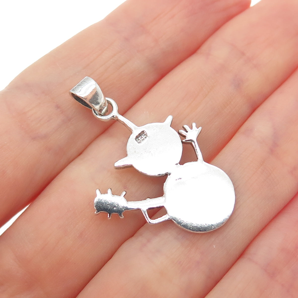 925 Sterling Silver Vintage Enamel Snowman Guitar Musician Charm Pendant