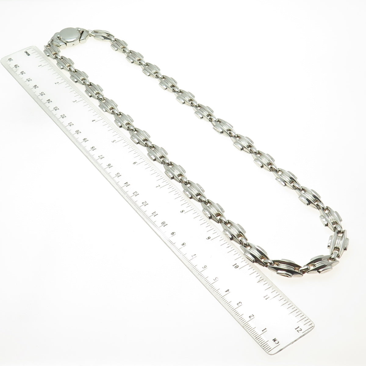 925 Sterling Silver Vintage Modernist Chain Necklace 24"