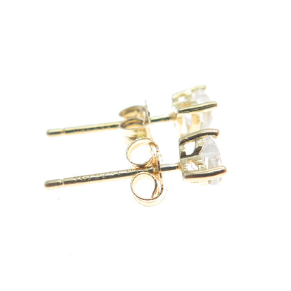 925 Sterling Silver Gold Plated Heart-Cut C Z Stud Earrings