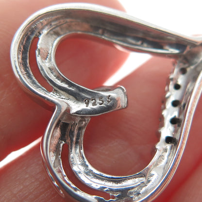 925 Sterling Silver Real Round-Cut Diamond Heart Minimalist Slide Pendant