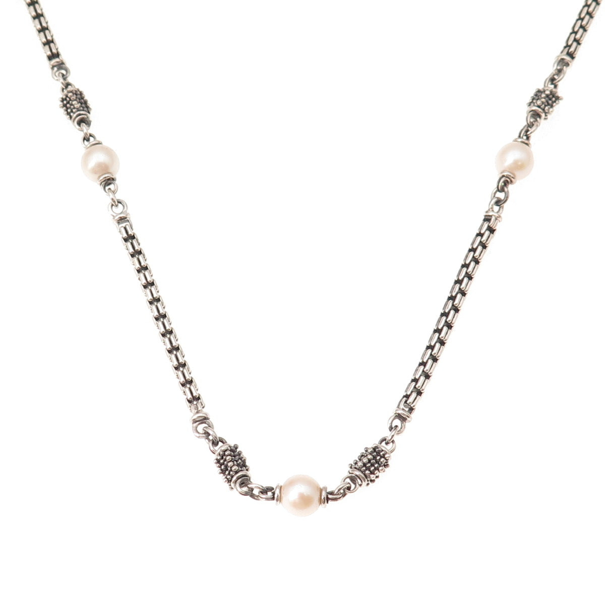 Michael Dawkins Sterling Silver Real Pearl By The Yard Box Chain Necklace 24"
