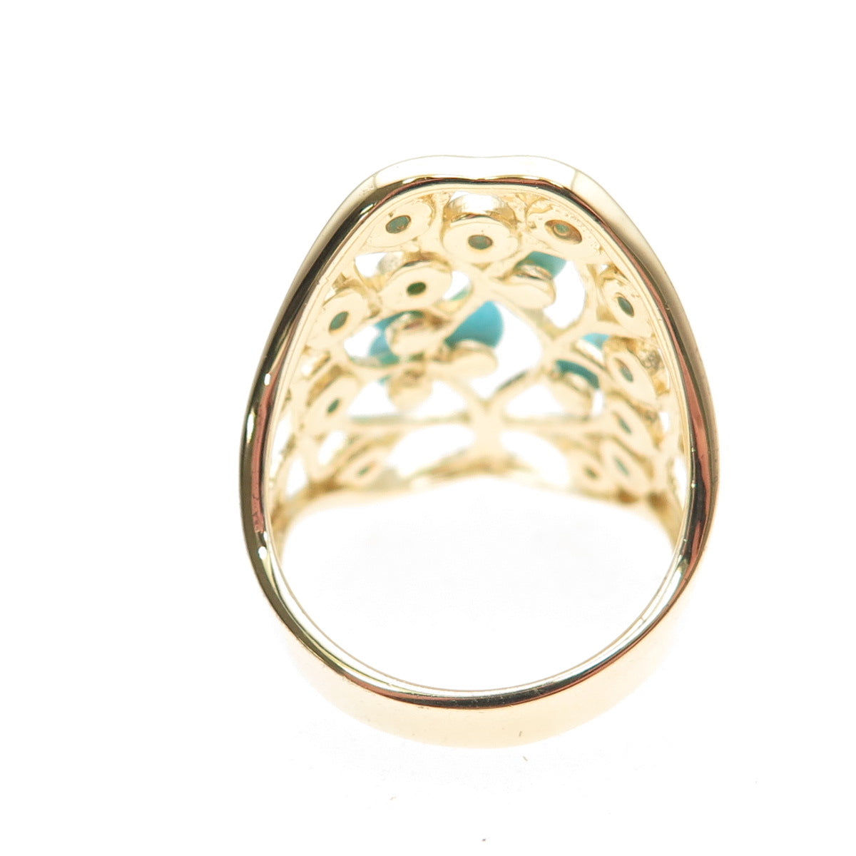 Tehya Oyama Sterling Silver Gold Plated Real Turquoise Tree of Life Ring Size 8
