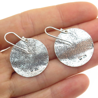 925 Sterling Silver Vintage Modernist Disc Dangle Earrings