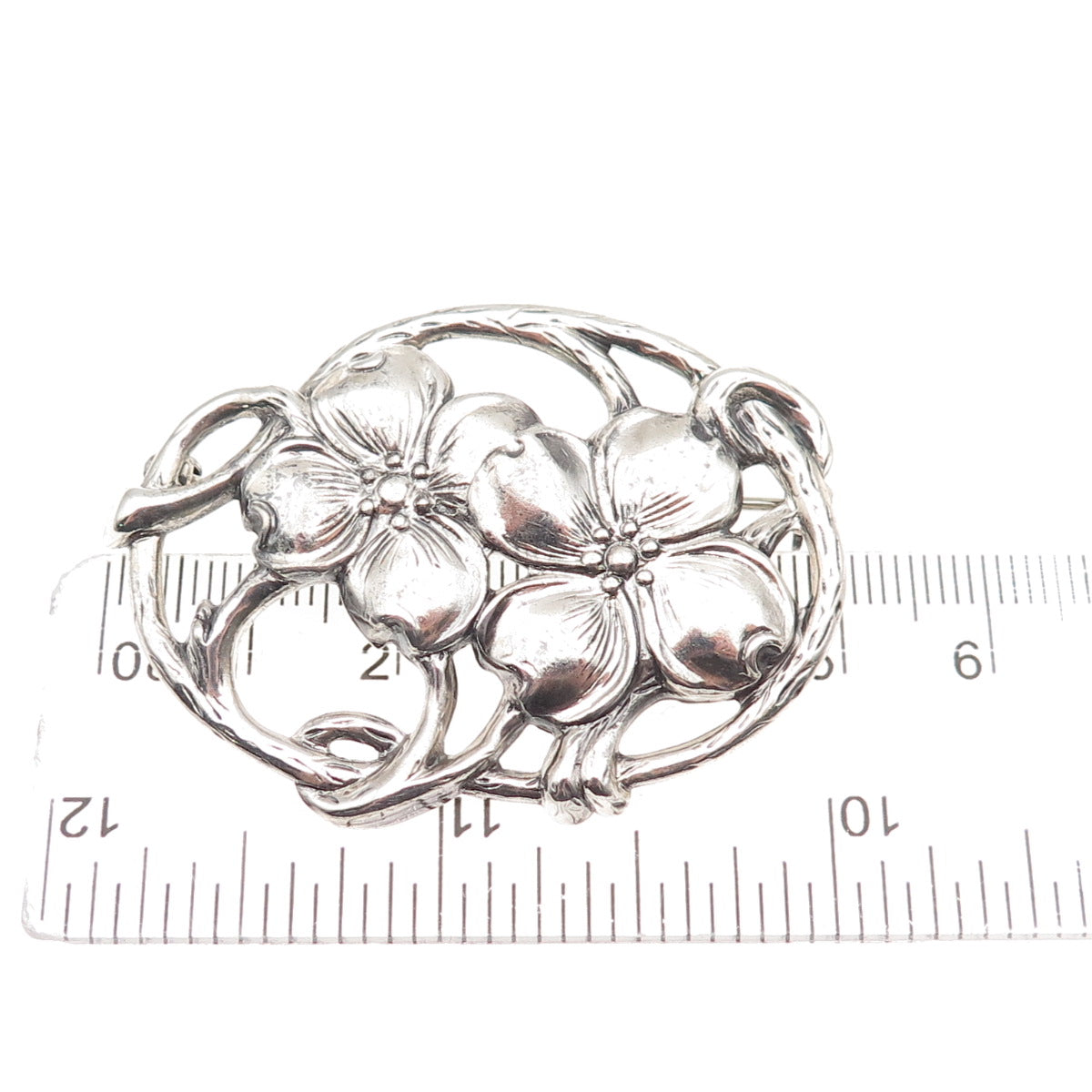 Danecraft Sterling Silver Antique Art Deco Dogwood Flower Oxidized Pin Brooch