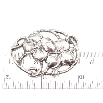 Danecraft Sterling Silver Antique Art Deco Dogwood Flower Oxidized Pin Brooch