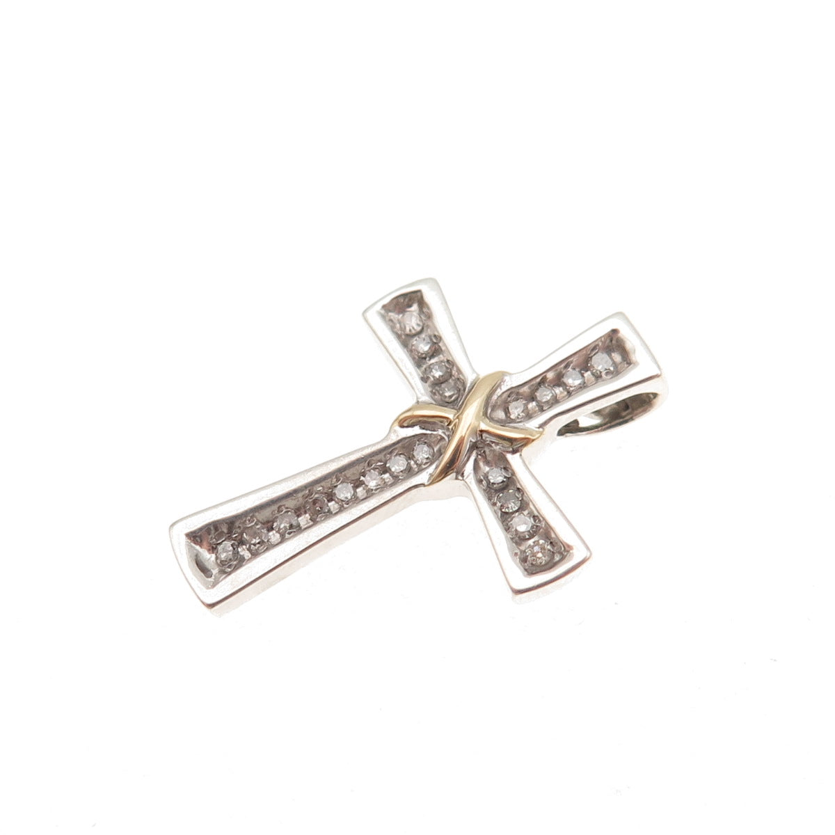 Sherri Baker 925 Sterling Silver 14K Gold Real Diamond Cross Mini Slide Pendant