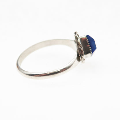 Old Pawn 925 Sterling Silver Vintage Southwestern Lapis Tribal Ring Size 6