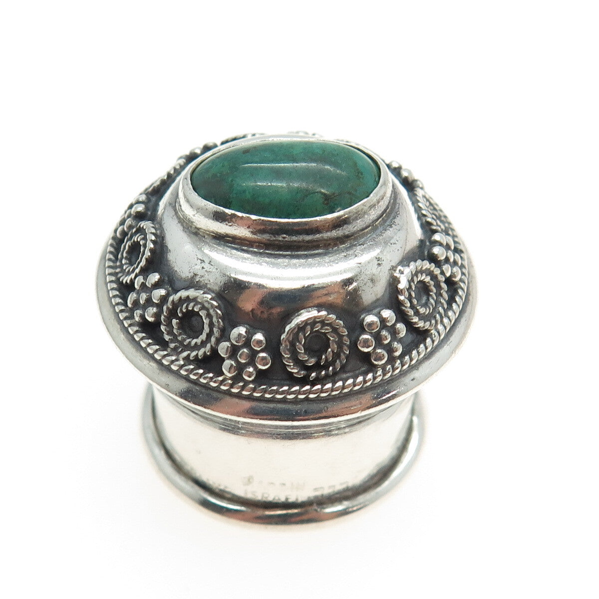 925 Sterling Silver Vintage Israel Real Turquoise Gemstone Flask / Jar Cap