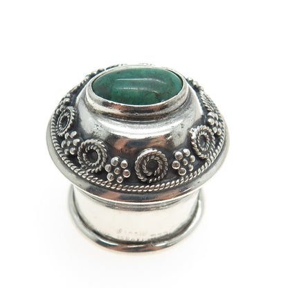 925 Sterling Silver Vintage Israel Real Turquoise Gemstone Flask / Jar Cap
