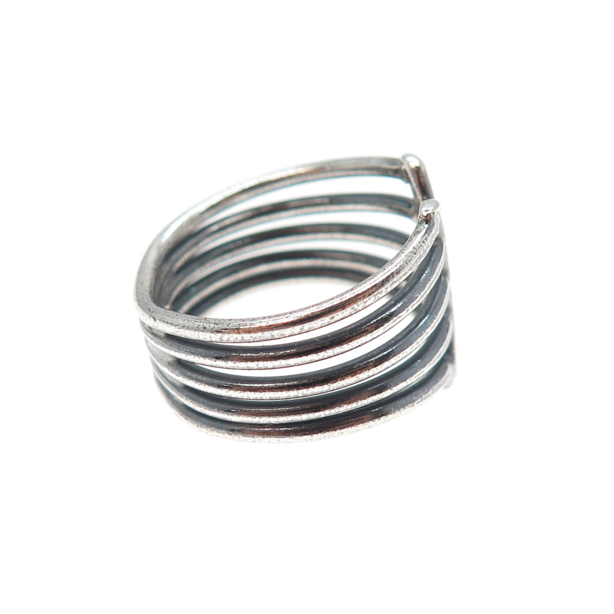 925 Sterling Silver Vintage Multi-Row Oxidized Adjustable Ring Size 7.25