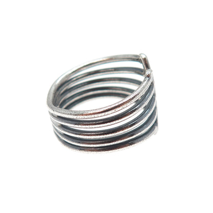 925 Sterling Silver Vintage Multi-Row Oxidized Adjustable Ring Size 7.25