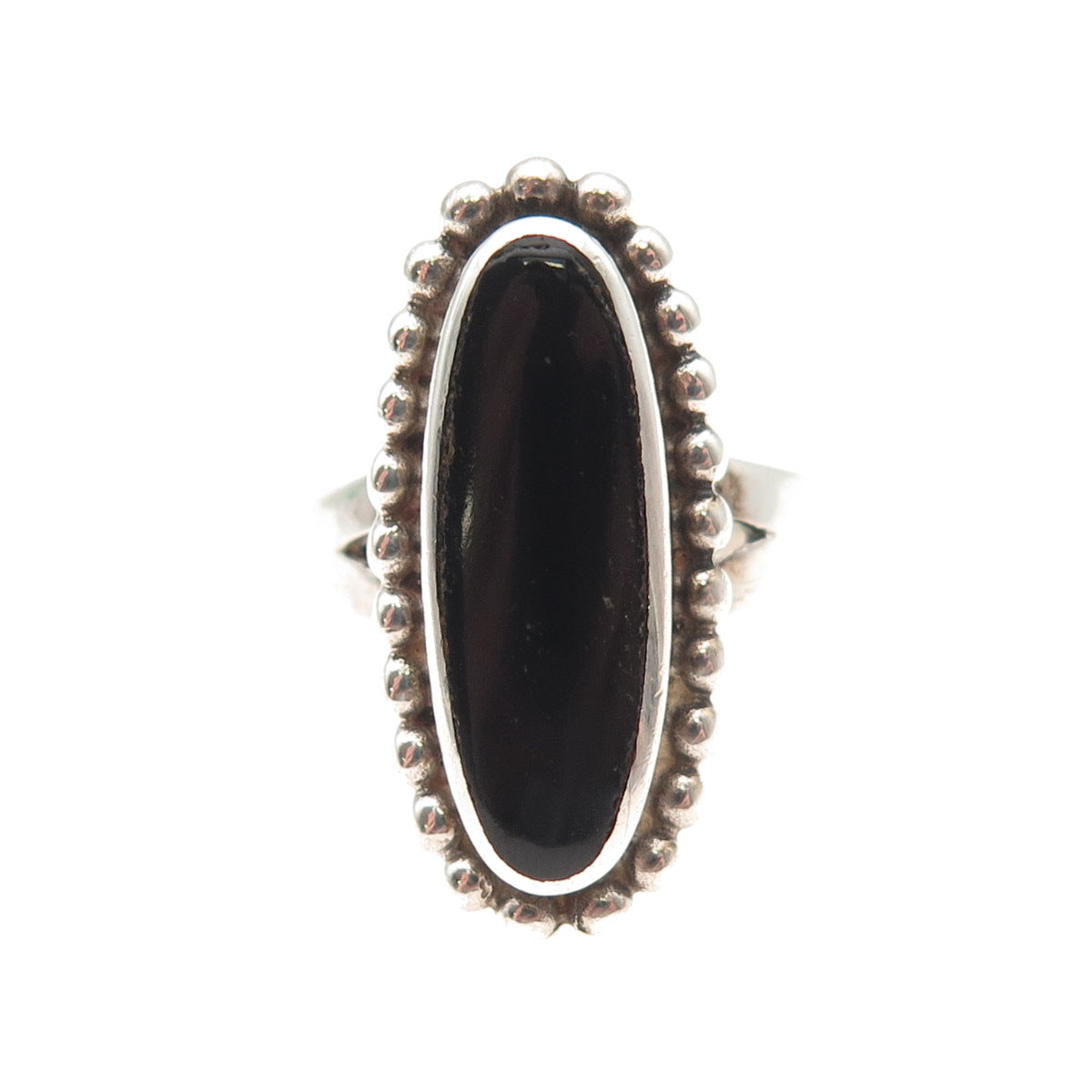 925 Sterling Silver Vintage Real Black Onyx Oxidized Beaded Ring Size 6.75
