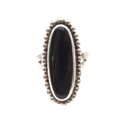 925 Sterling Silver Vintage Real Black Onyx Oxidized Beaded Ring Size 6.75