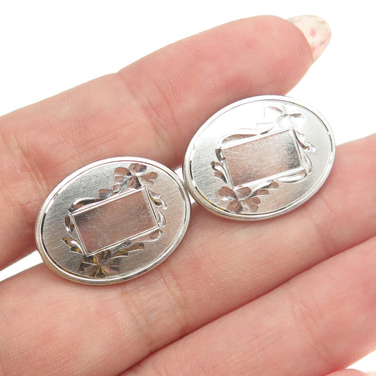 VAN GUARD 925 Sterling Silver Antique Art Deco Engraved Oval Cufflinks