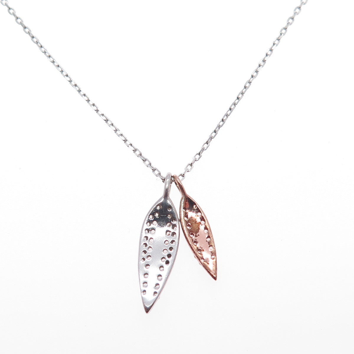 925 Sterling Silver 2-Tone Round-Cut C Z Floral Leaf Cable Chain Necklace 16-18"