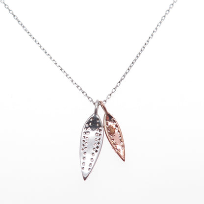 925 Sterling Silver 2-Tone Round-Cut C Z Floral Leaf Cable Chain Necklace 16-18"