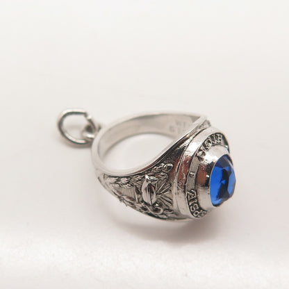 925 Sterling Silver Vintage Wells Glass "Poughkeepsie" High School Ring Pendant