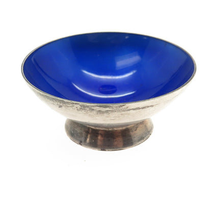 VOLMER BAHNER 925 Sterling Silver Vintage Denmark Guilloche Enamel Blue Bowl