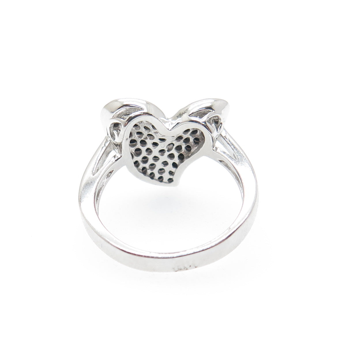 925 Sterling Silver Real Round-Cut Black Spinel Heart Ring Size 5.5