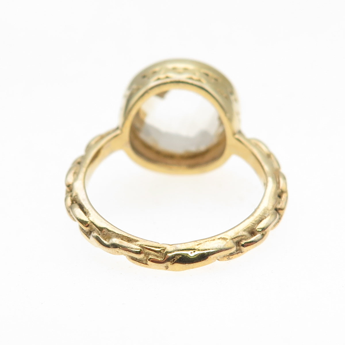 925 Sterling Silver Gold Plated Real Prasiolite Modernist Ring Size 6.75